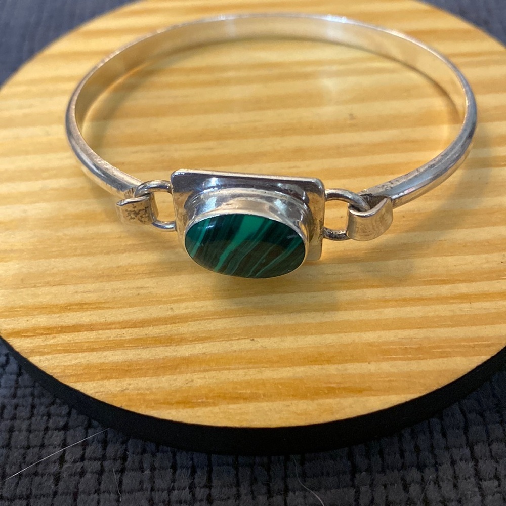 Sterling Silver & Malachite Hinged Bracelet